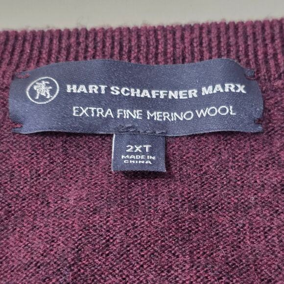 Hart Schaffner Marx maroon merino wool long sleeve v-neck sweater - 2XT 2XL tall - Picture 2 of 4